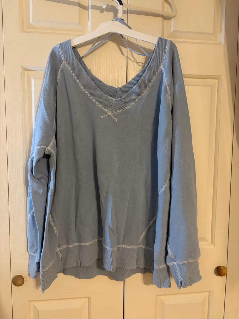 Aerie Light Blue V-Neck Oversized Pullover Sweatshirt
